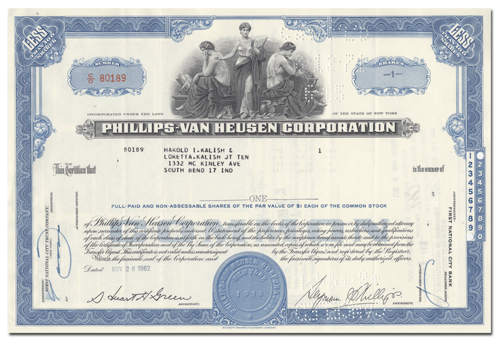 Phillips-Van Heusen Corporation Stock Certificate