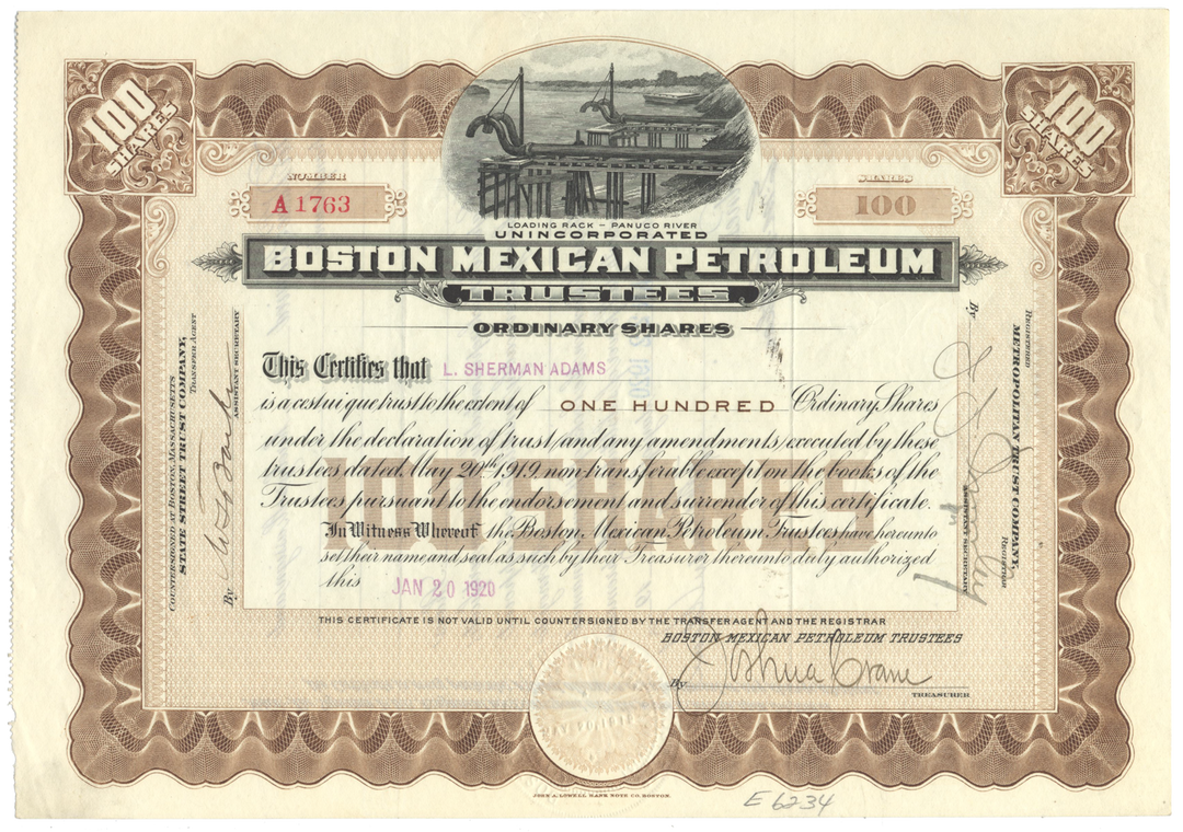 Boston Mexican Petroleum Trustees Stock Certificate