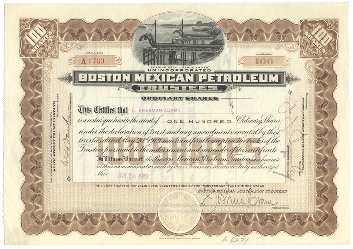 Boston Mexican Petroleum Trustees Stock Certificate