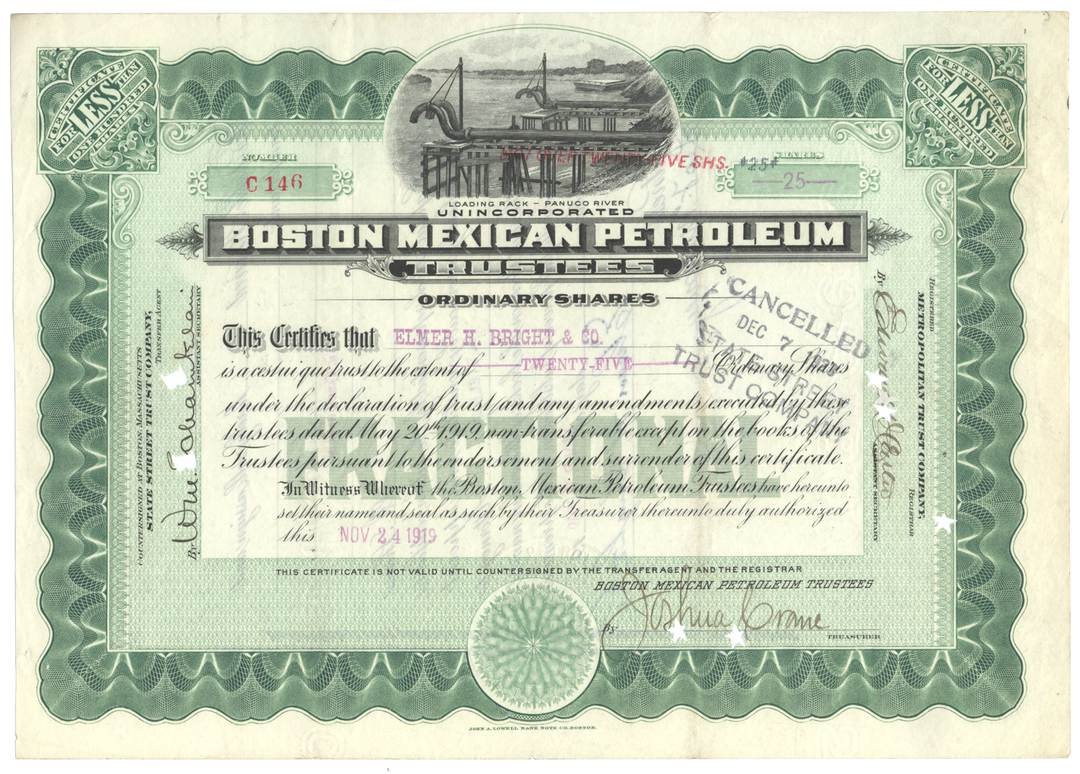 Boston Mexican Petroleum Trustees Stock Certificate