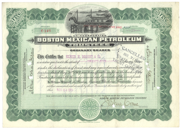 Boston Mexican Petroleum Trustees Stock Certificate