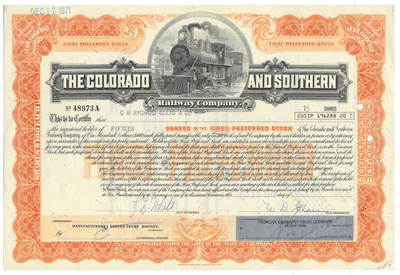 Colorado and Southern Railway Company Stock Certificate