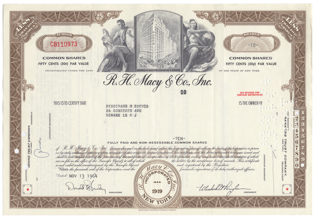 R. H. Macy & Co., Inc. Stock Certificate