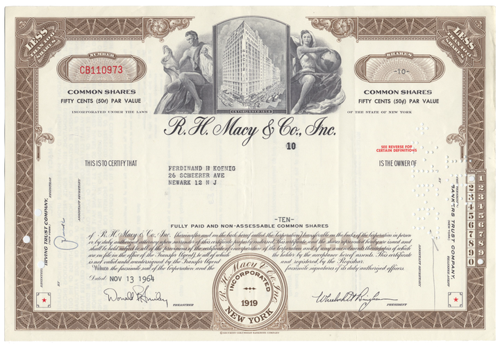 R. H. Macy & Co., Inc. Stock Certificate