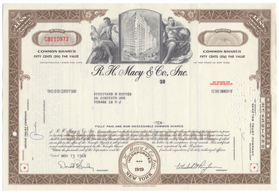 R. H. Macy & Co., Inc. Stock Certificate