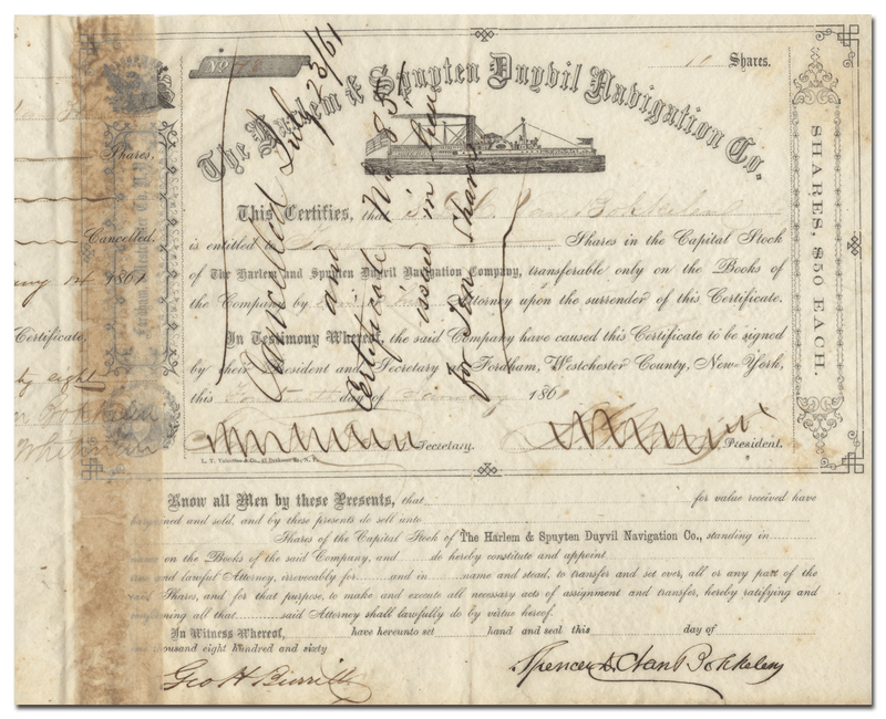 Harlem & Spuyen Duyvil Navigation Co. Stock Certificate