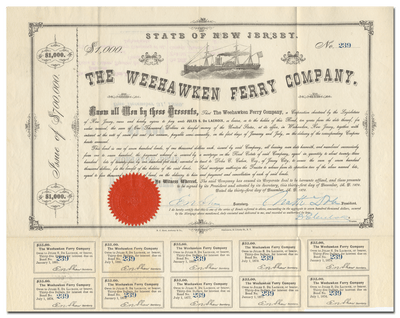 Weehawken Ferry Company Bond Certificate
