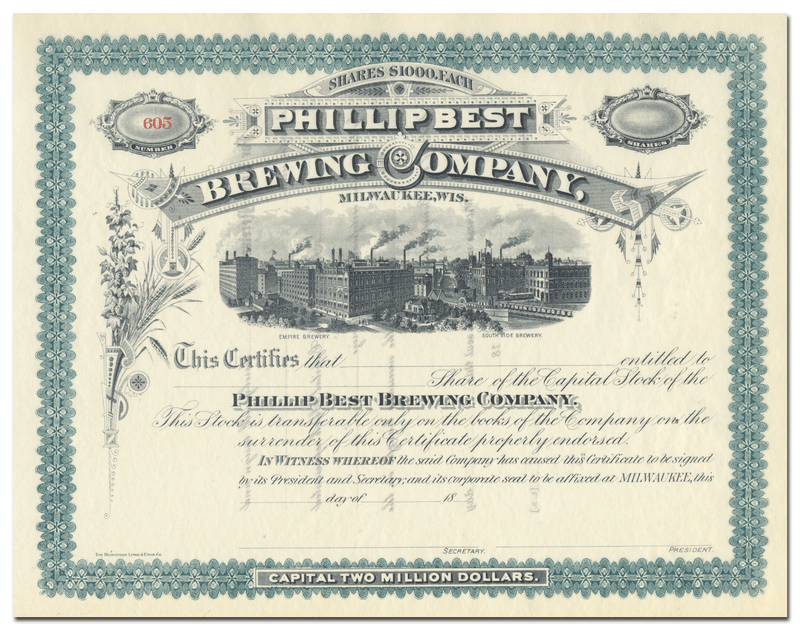 Phillip Best Brewing Company Stock Certificate