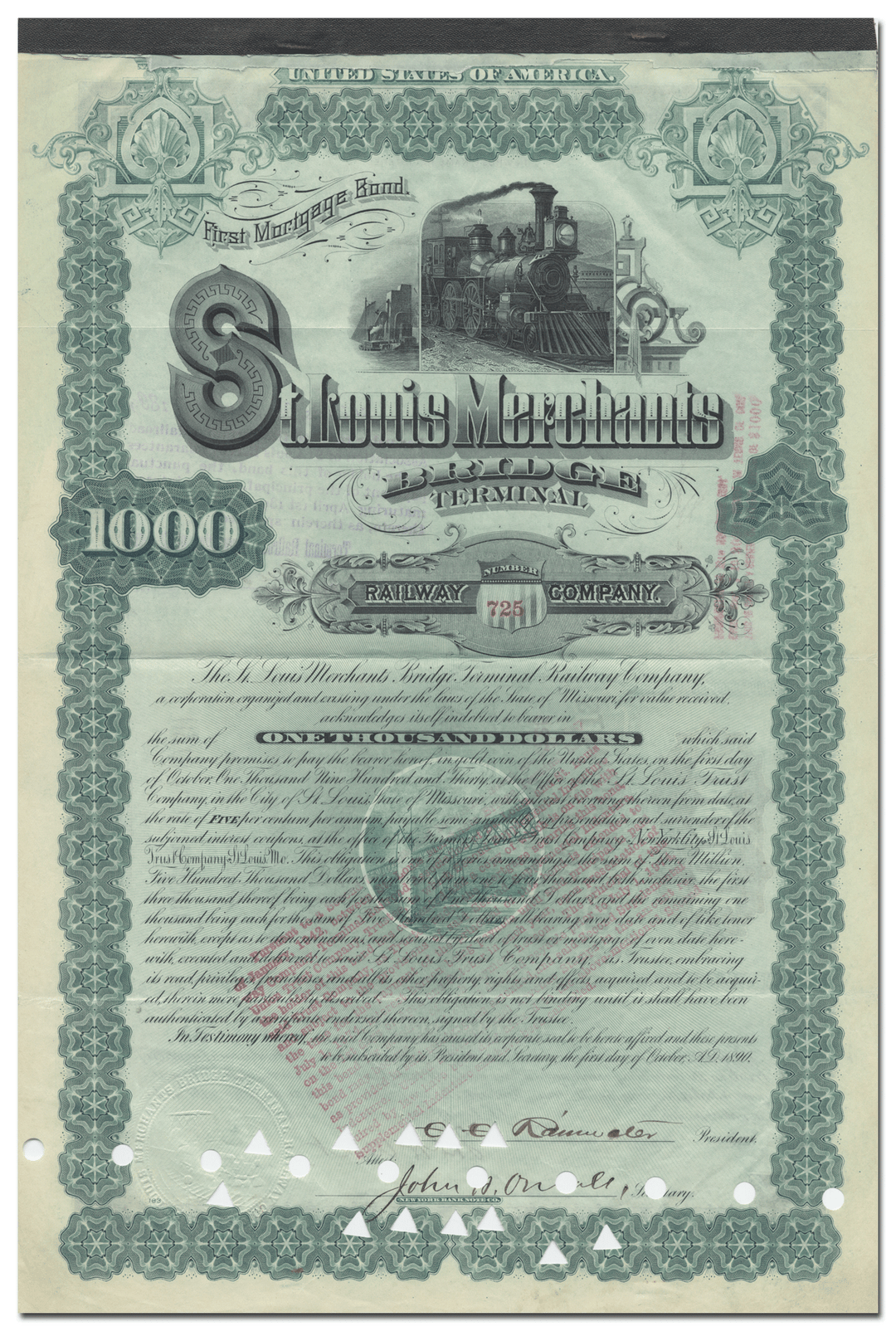 St. Louis Merchants Bridge Terminal Railway Company Bond Certificate