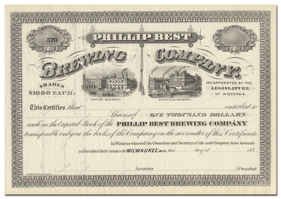 Phillip Best Brewing Company Stock Certificate