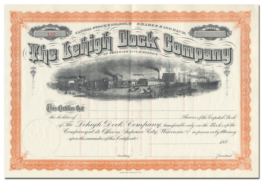 Lehigh Dock Company Stock Ceretificate