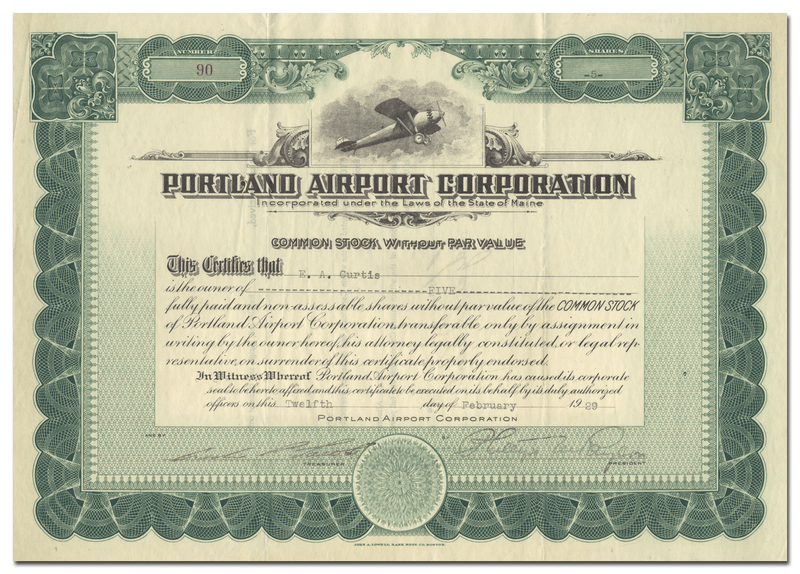 Portland Airport Corporation Stock Certificate