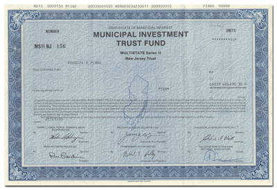 Municipal Investmnet Trust Fund Certificate of Beneficial Interest