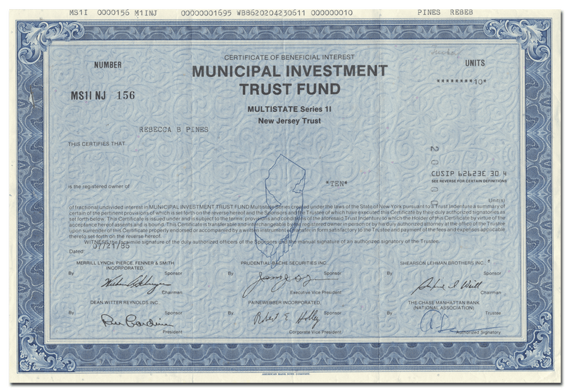 Municipal Investmnet Trust Fund Certificate of Beneficial Interest