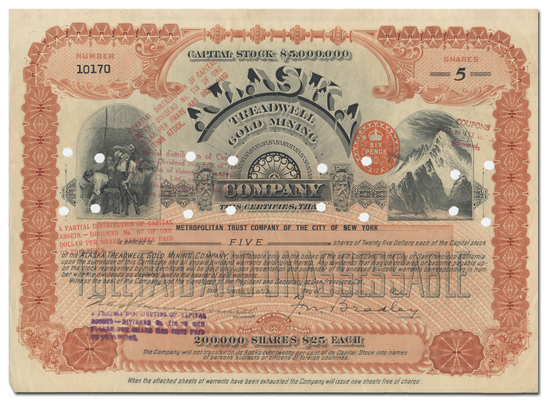 Alaska Treadwell Gold Mining Company Stock Certificate