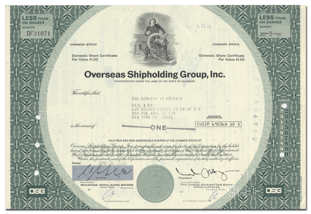 Overseas Shipholding Group, Inc. Stock Certificate