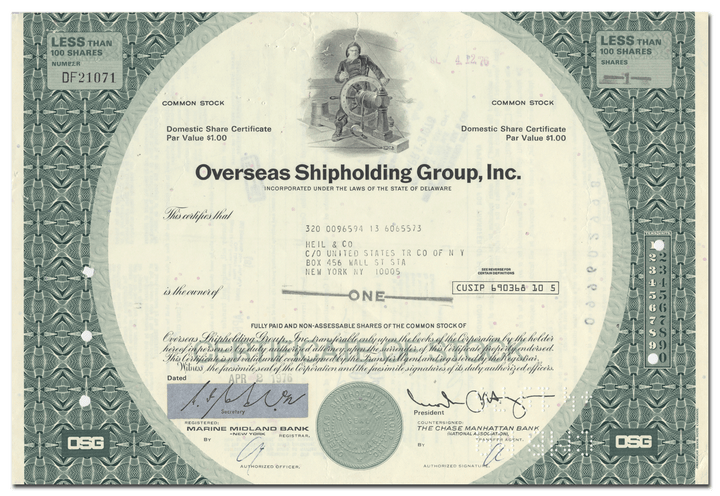 Overseas Shipholding Group, Inc. Stock Certificate