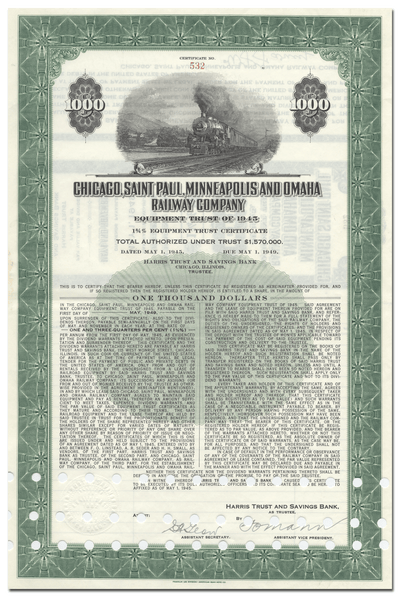 Chicago, Saint Paul, Minneapolis and Omaha Railway Company Bond Certificate