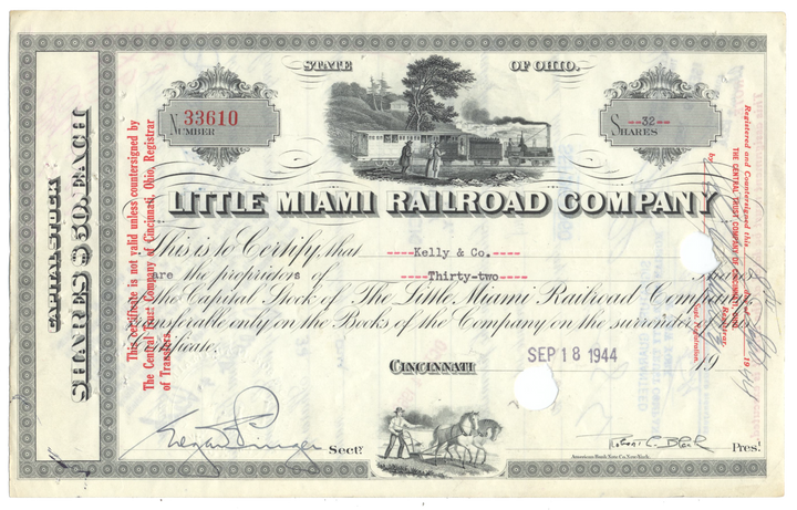 Little Miami Railroad Company Stock Certificate