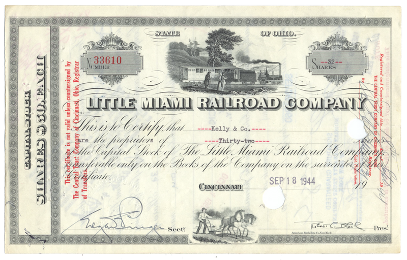 Little Miami Railroad Company Stock Certificate