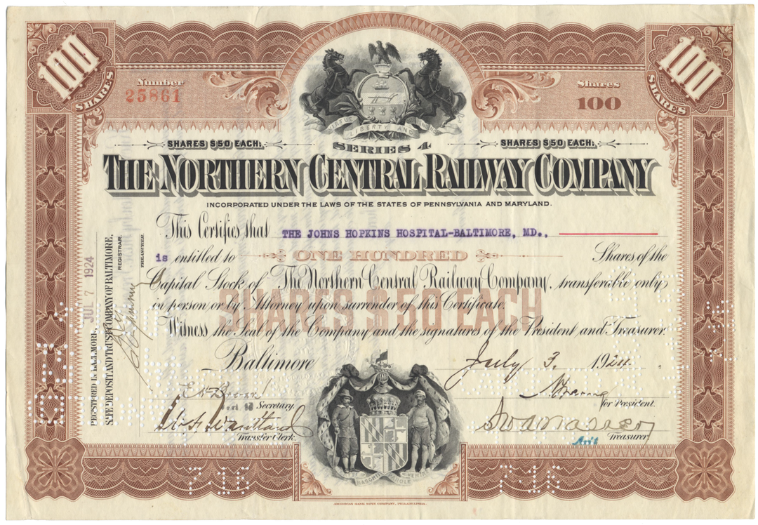 Northern Central Railway Company Stock Certificate