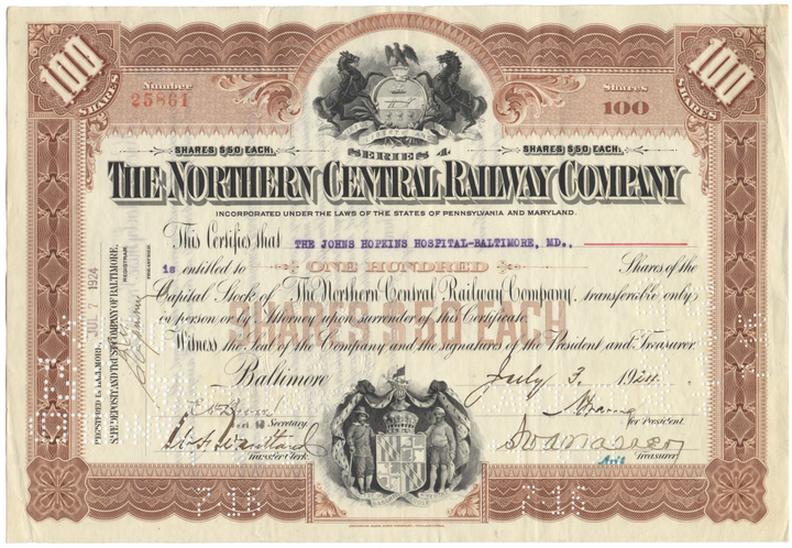 Northern Central Railway Company Stock Certificate