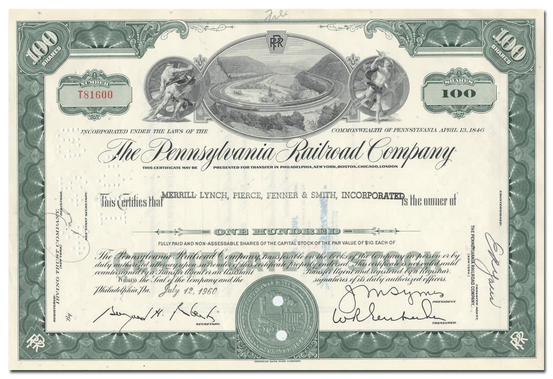 Pennsylvania Railroad Company Stock Certificate