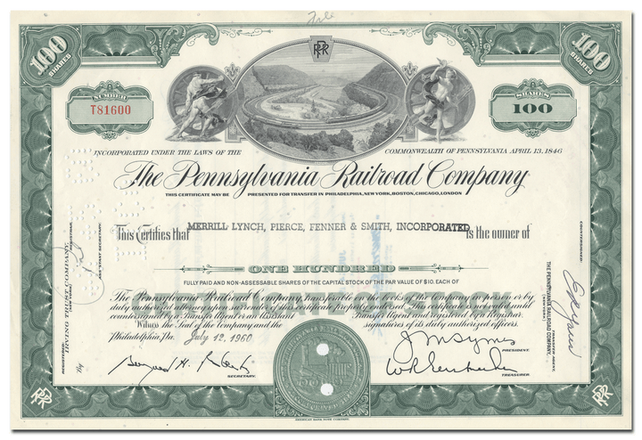 Pennsylvania Railroad Company Stock Certificate