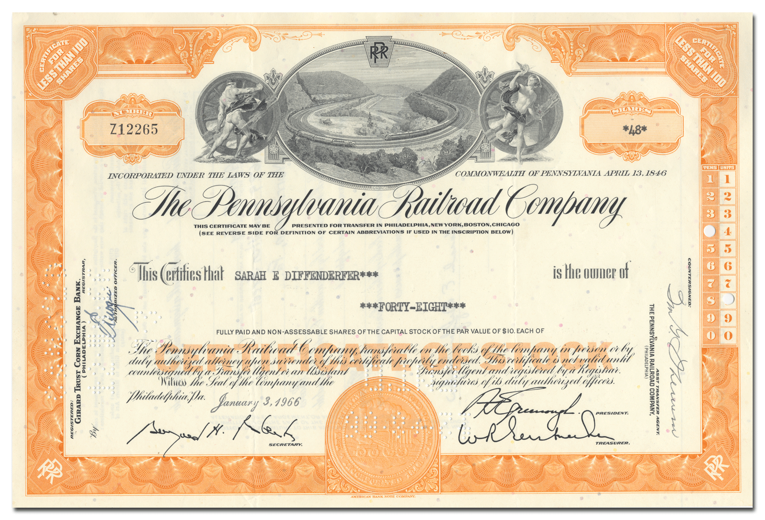 Pennsylvania Railroad Company Stock Certificate