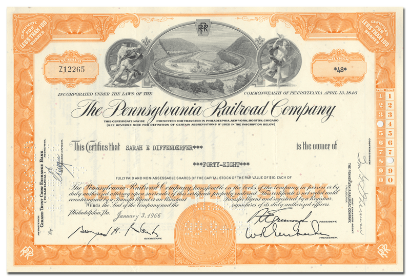 Pennsylvania Railroad Company Stock Certificate
