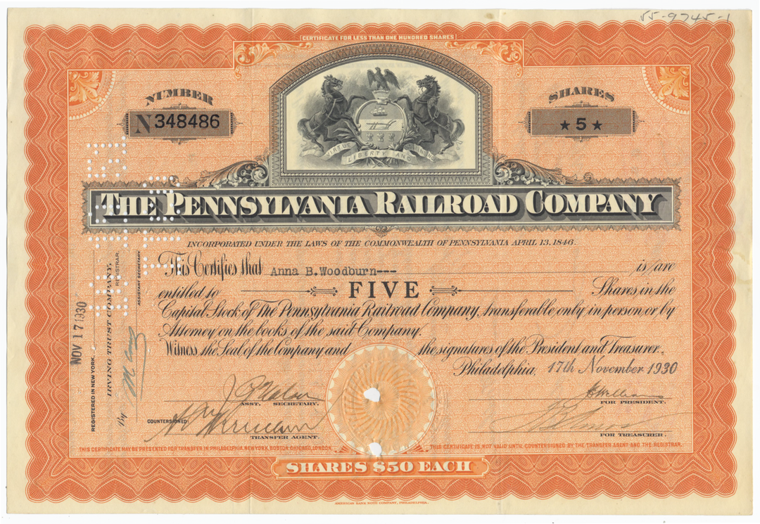 Pennsylvania Railroad Company Stock Certificate