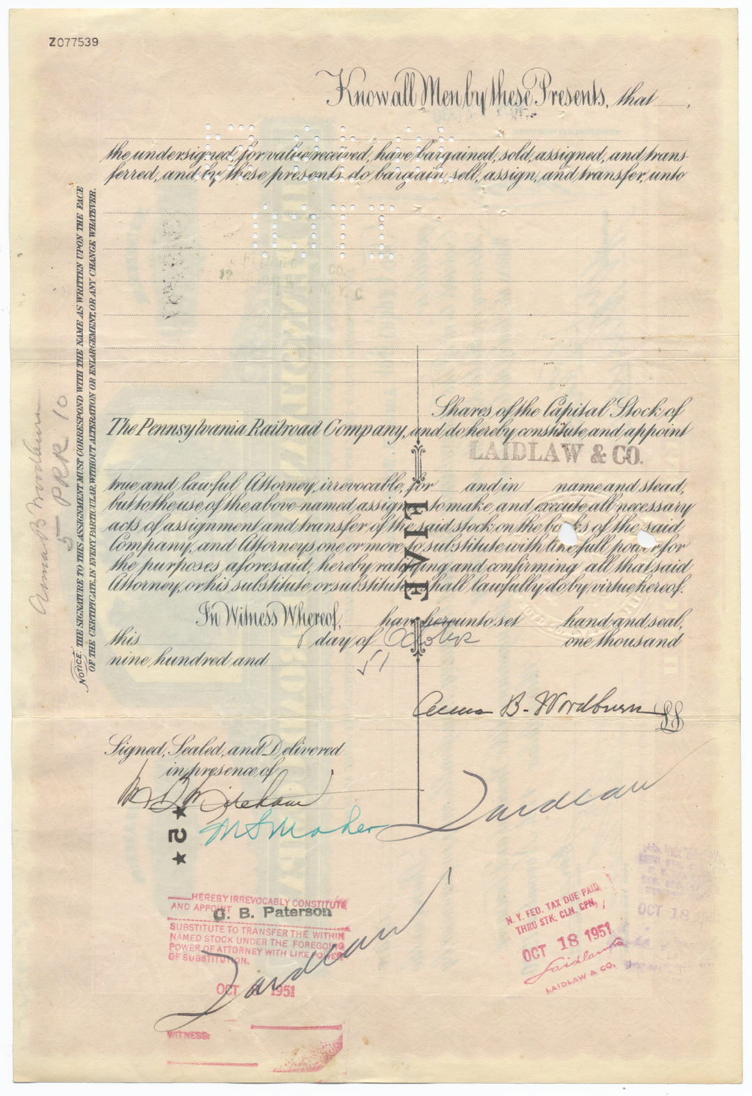 Pennsylvania Railroad Company Stock Certificate