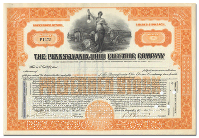 Pennsylvania - Ohio Electric Company Stock Certificate