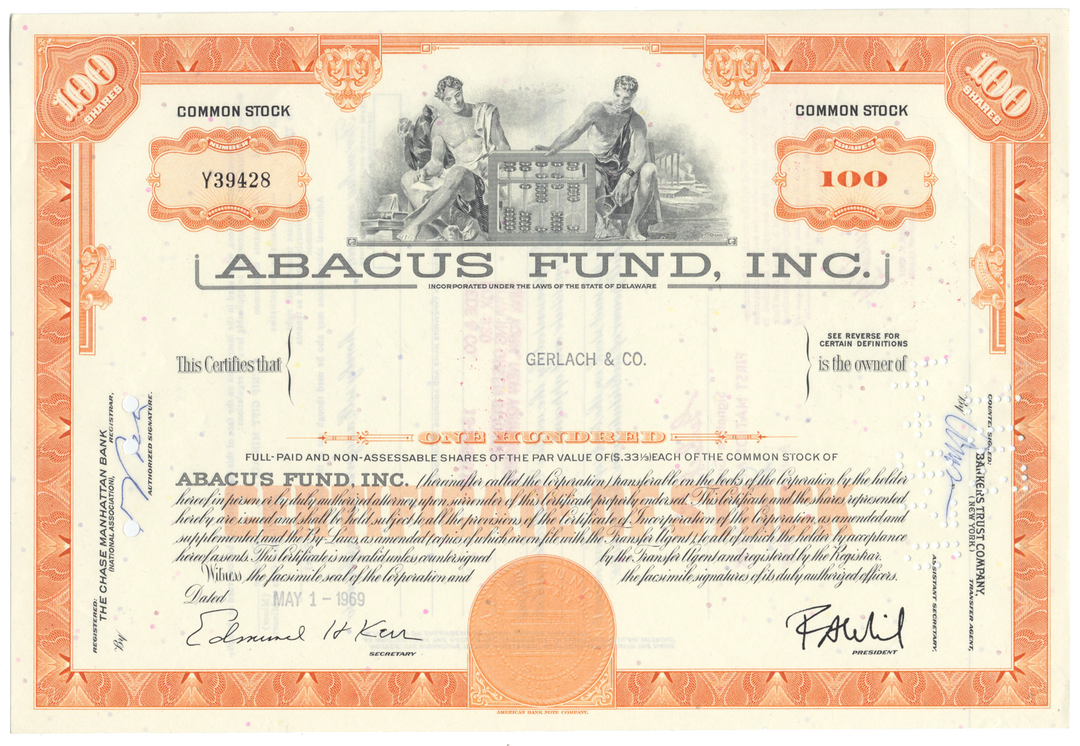 Abacus Fund, Inc. Stock Certificate