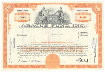 Abacus Fund, Inc. Stock Certificate
