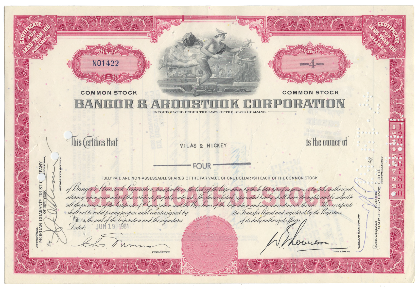 Bangor & Aroostook Corporation Stock Certificate