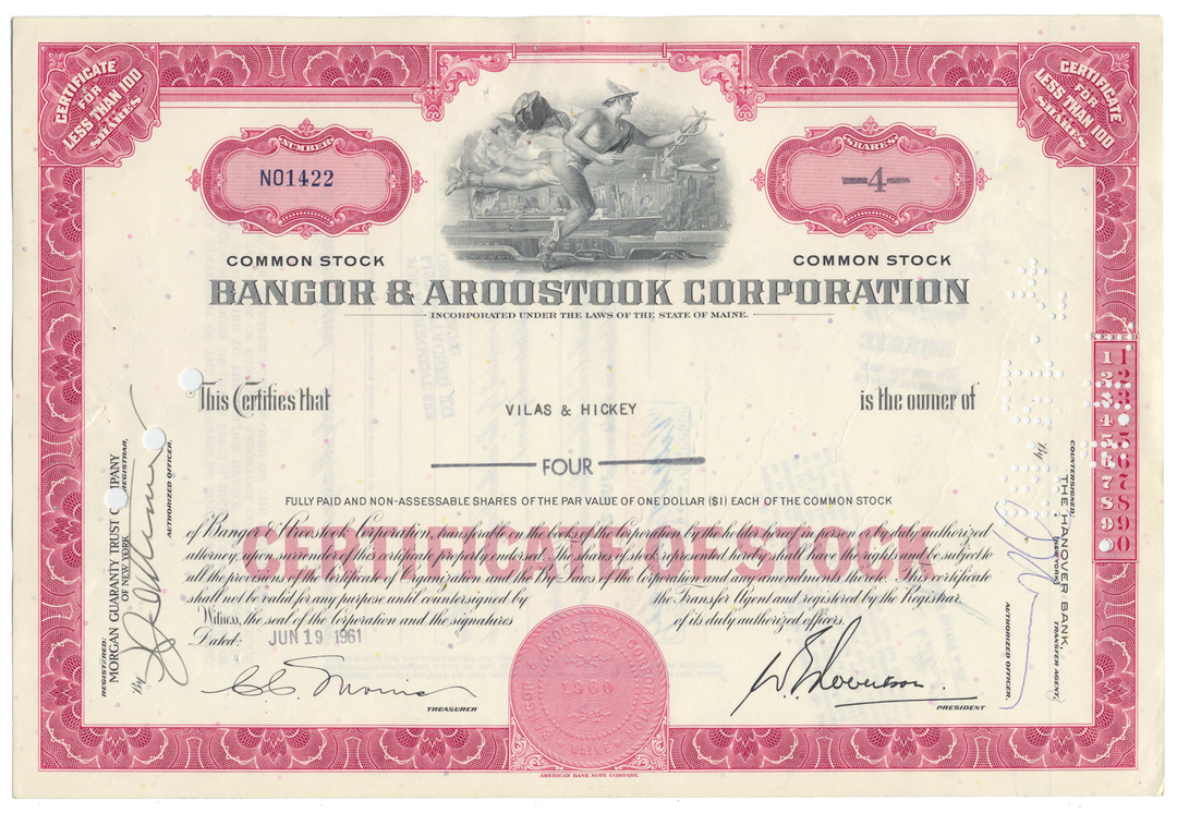 Bangor & Aroostook Corporation Stock Certificate