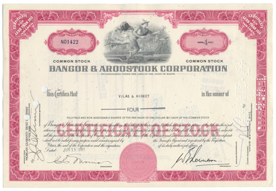Bangor & Aroostook Corporation Stock Certificate