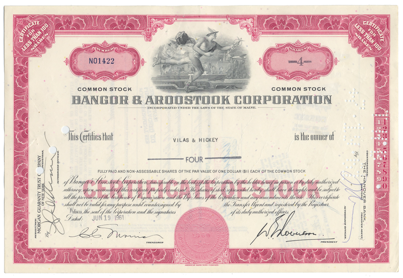 Bangor & Aroostook Corporation Stock Certificate