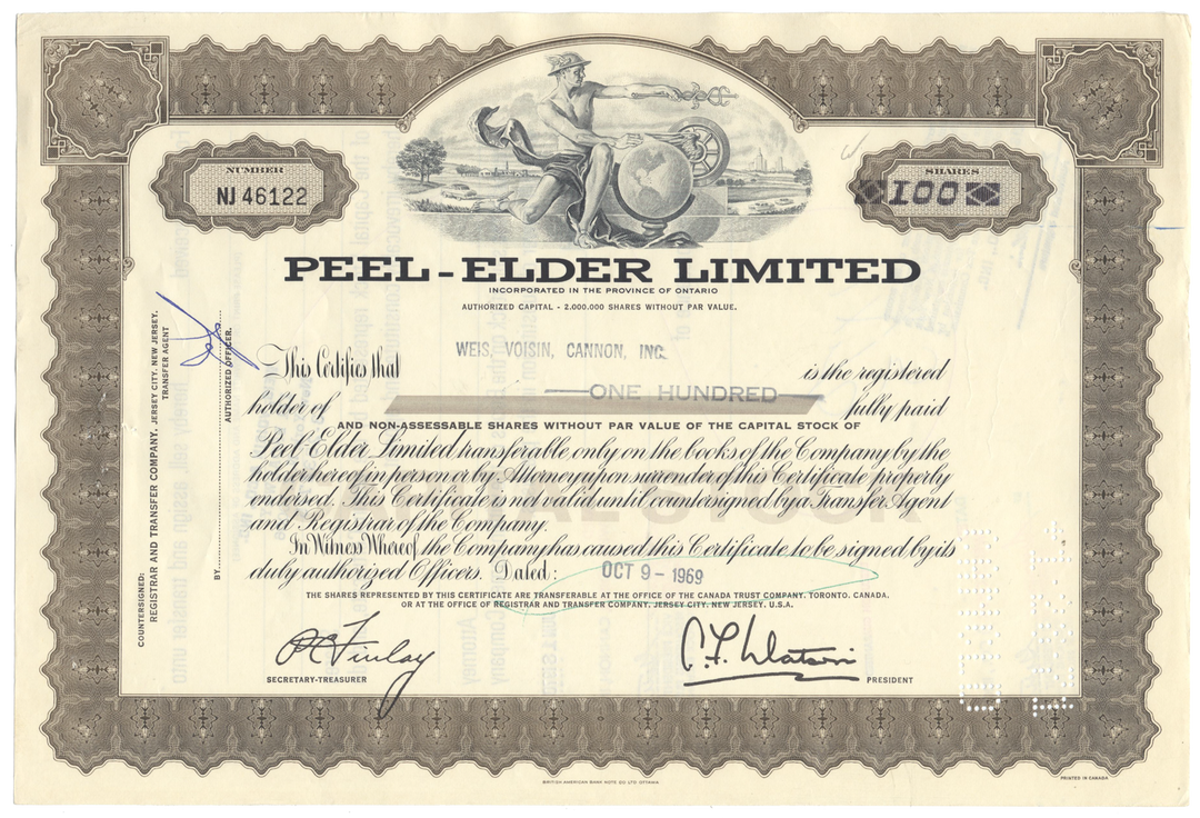 Peel-Elder Limited Stock Certificate