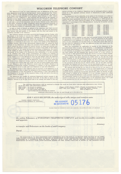Wisconsin Telephone Company Bond Certificate