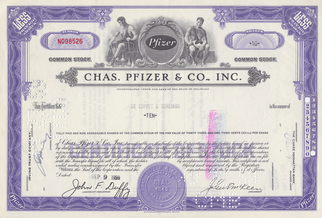 Chas. Pfizer & Co., Inc. Stock Certificate