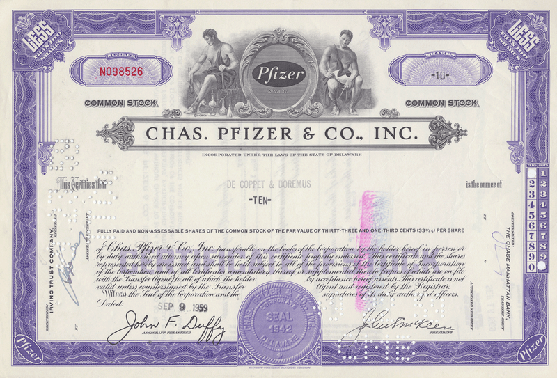 Chas. Pfizer & Co., Inc. Stock Certificate