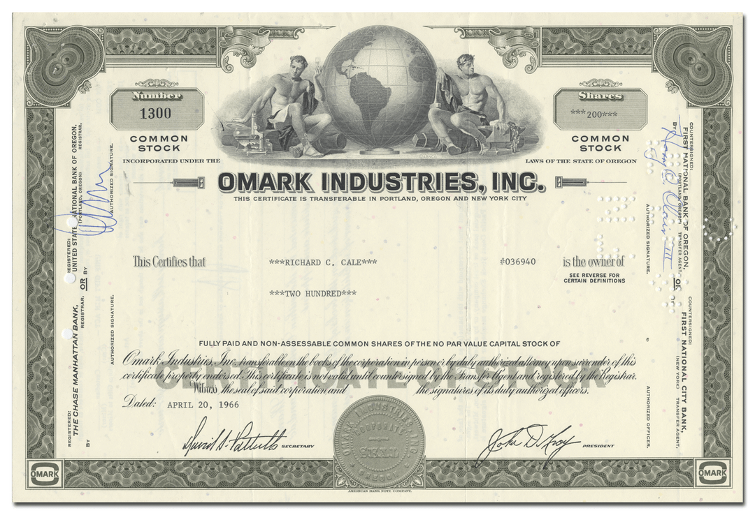 Omark Industries, Inc. Stock Certificate