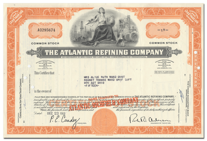 Atlantic Refining Company Stock Certificate