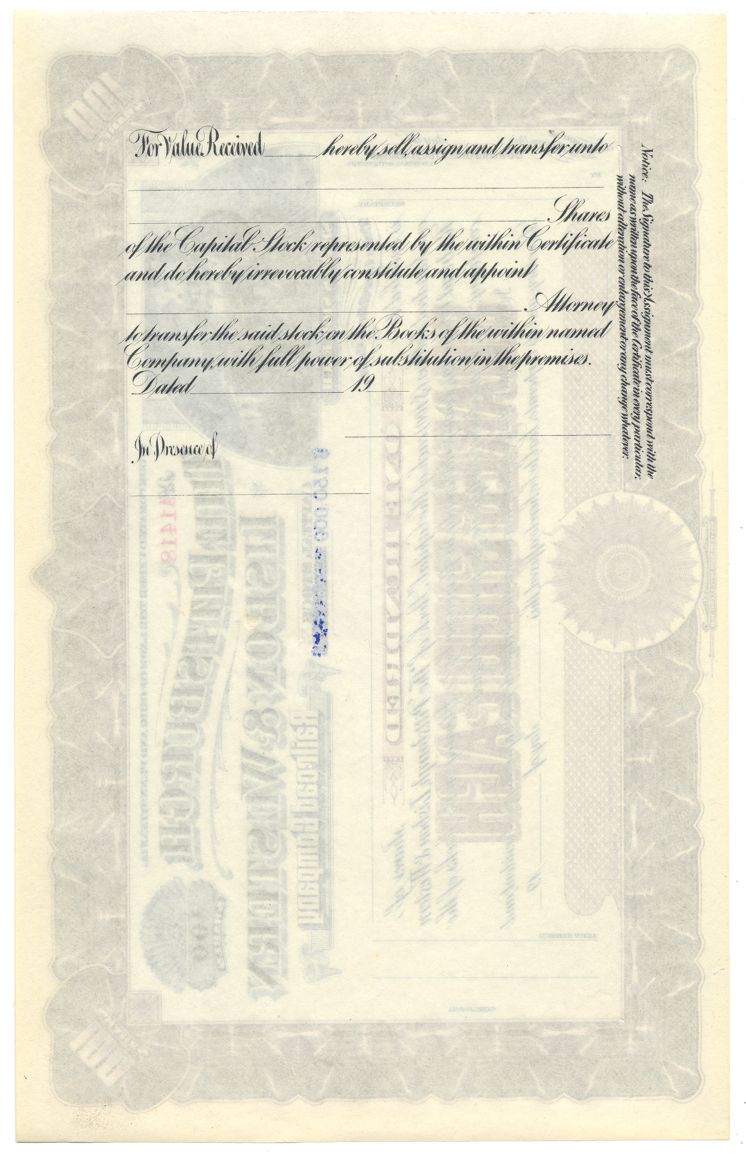 Pittsburgh, Lisbon & Western Railroad Company Stock Certificate