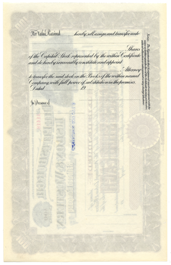 Pittsburgh, Lisbon & Western Railroad Company Stock Certificate