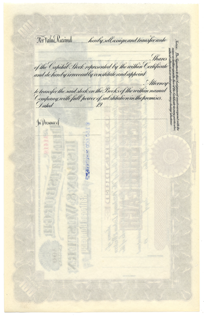 Pittsburgh, Lisbon & Western Railroad Company Stock Certificate