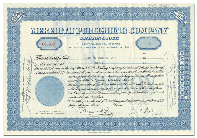 Meredith Publishing Company Stock Certificate