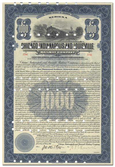Chicago, Indianapolis and Louisville Railway Company Bond Certificate
